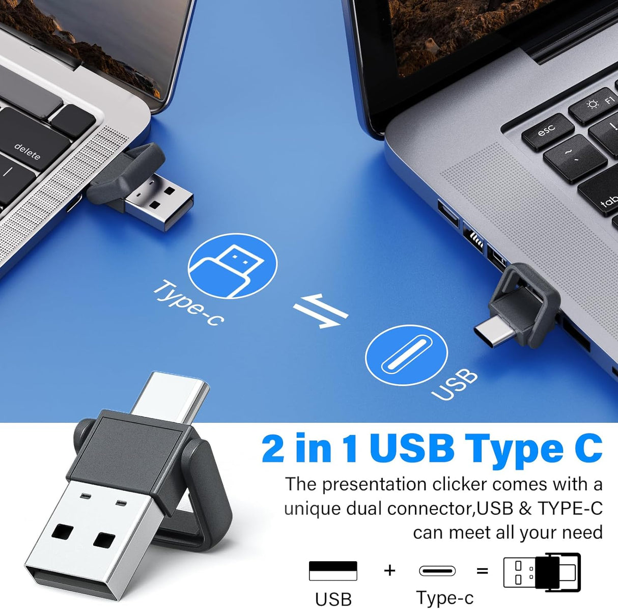Presentador Inalámbrico USB-C, Recargable, Control Volumen, PPT