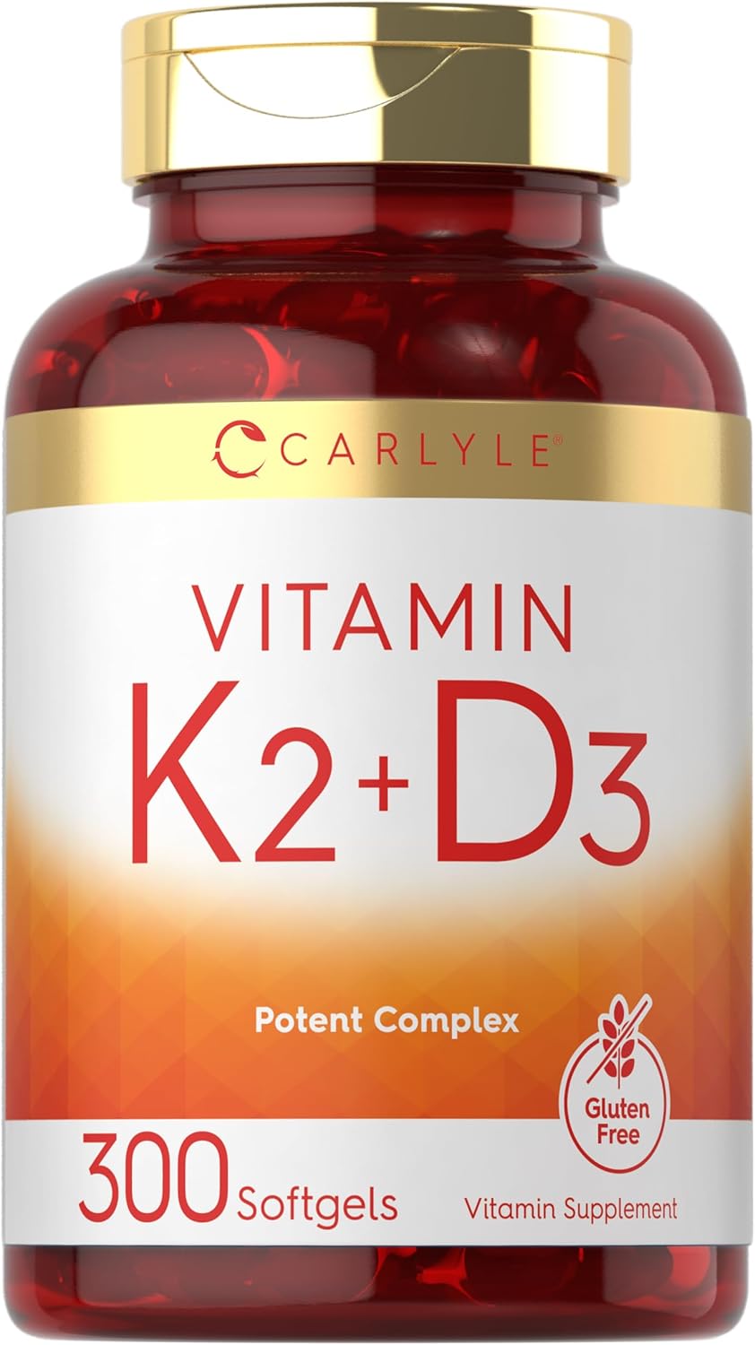 Suplemento de Vitamina K2 y D3 Carlyle, 300 Softgels, 200mcg K2