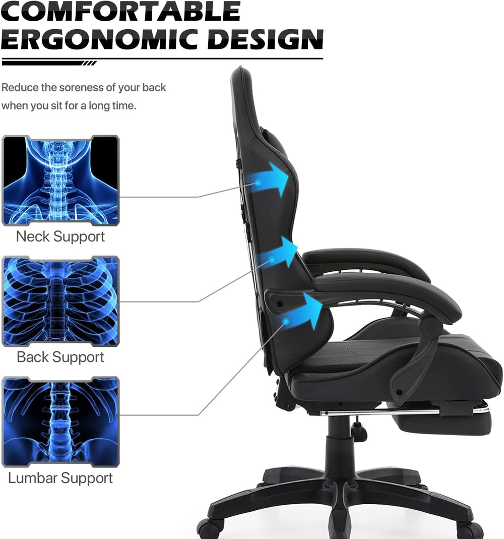Silla Gamer MoNiBloom Ergonomica con Reposapiés y Soporte Lumbar