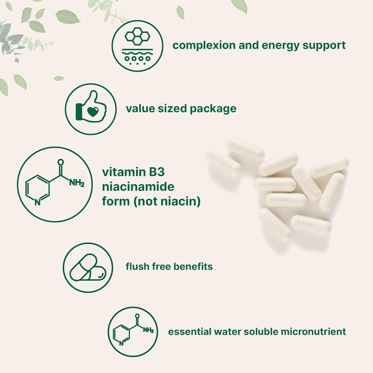 Suplemento Vitamina B3 de niacinamida de 500 mg