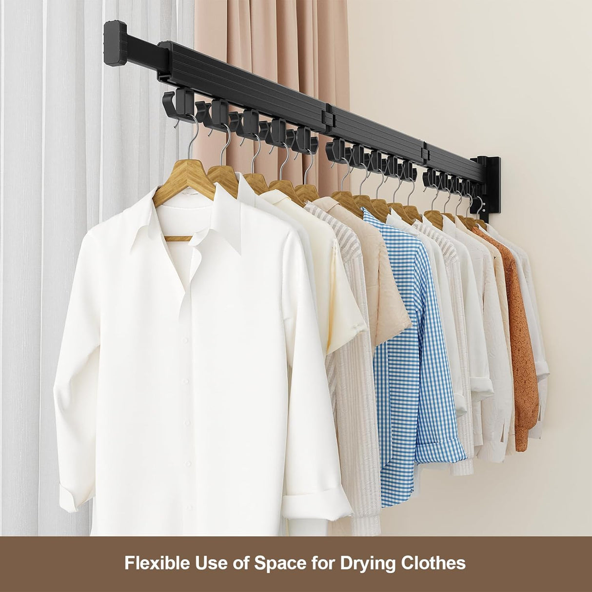 Tendedero de Pared Plegable con Ganchos para Ropa