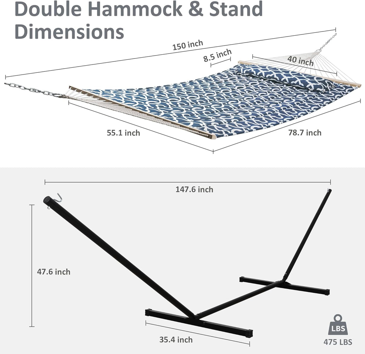 Hamaca SUNCREAT para Dos, 475 lbs, con Soporte y Almohada