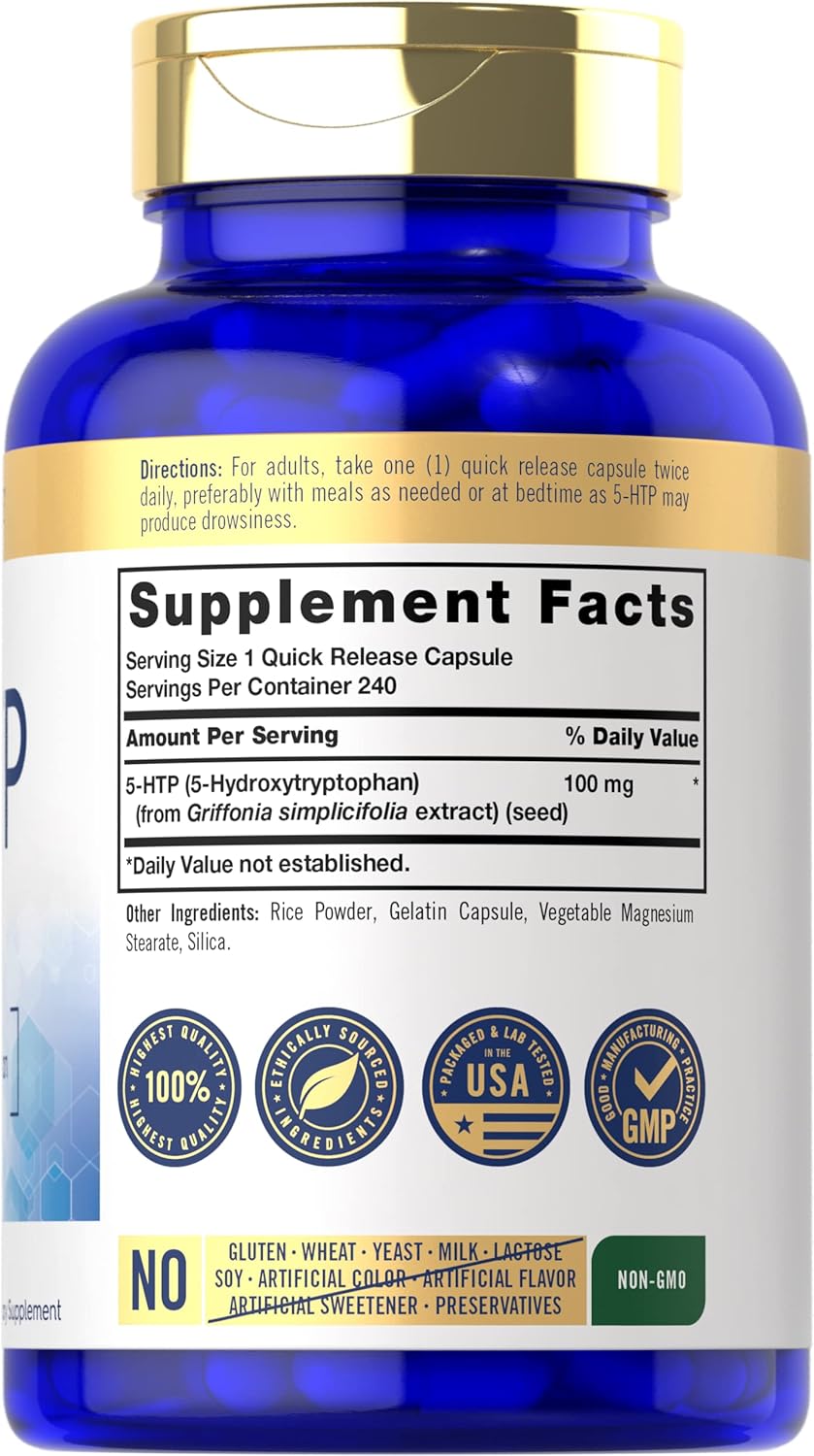 Suplemento 5HTP 100mg | Carlyle | No GMO, Sin Gluten | 240 Cápsulas