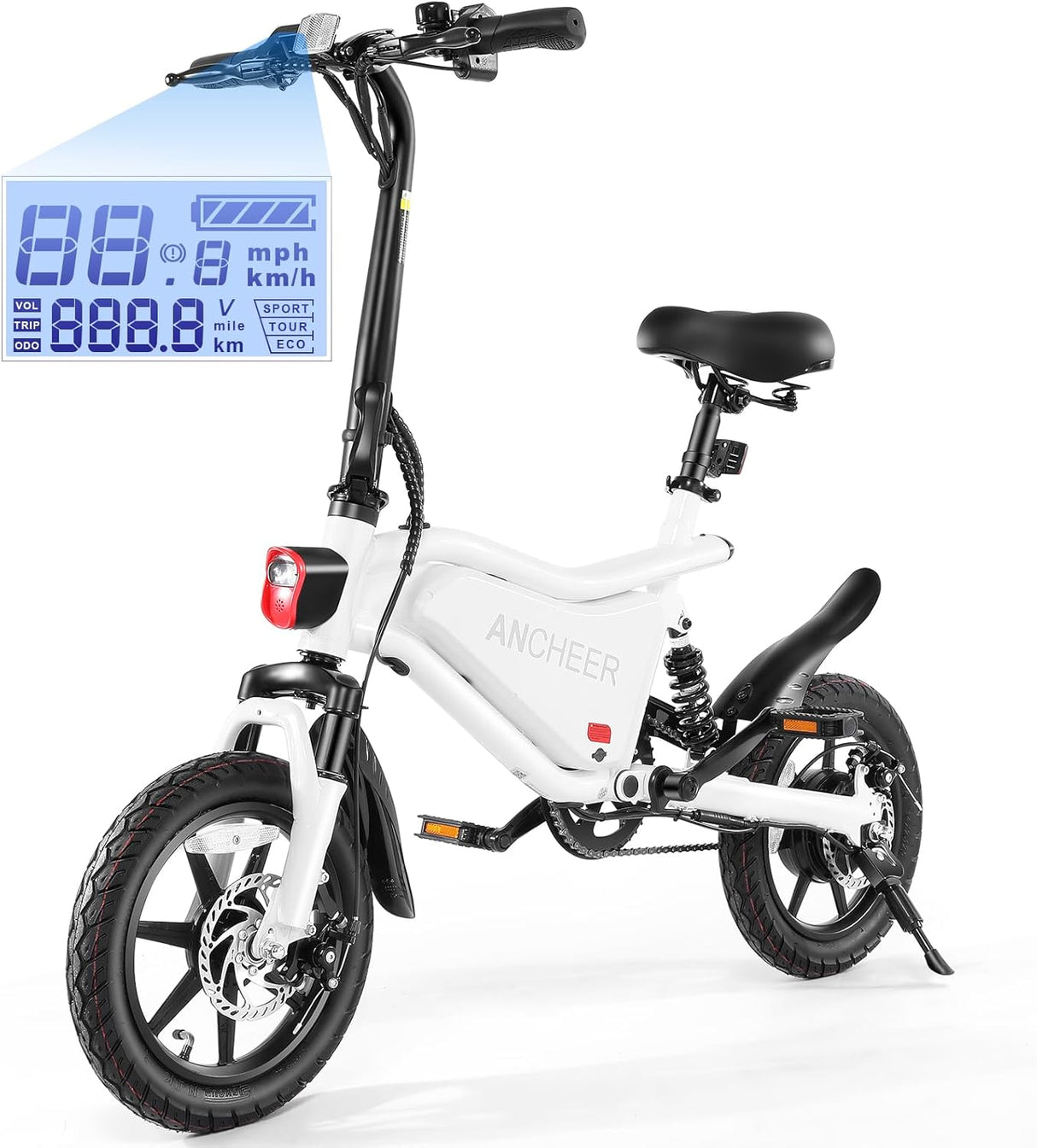 Bicicleta eléctrica plegable ANCHEER 20MPH, 374Wh, 14