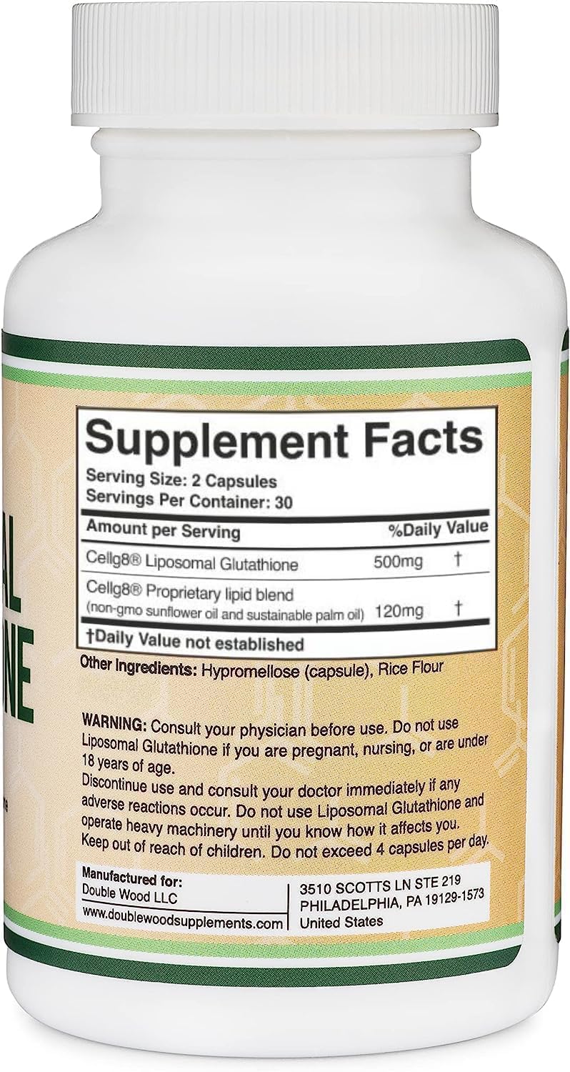 Suplemento Double Wood de glutatión liposomal de 500 mg