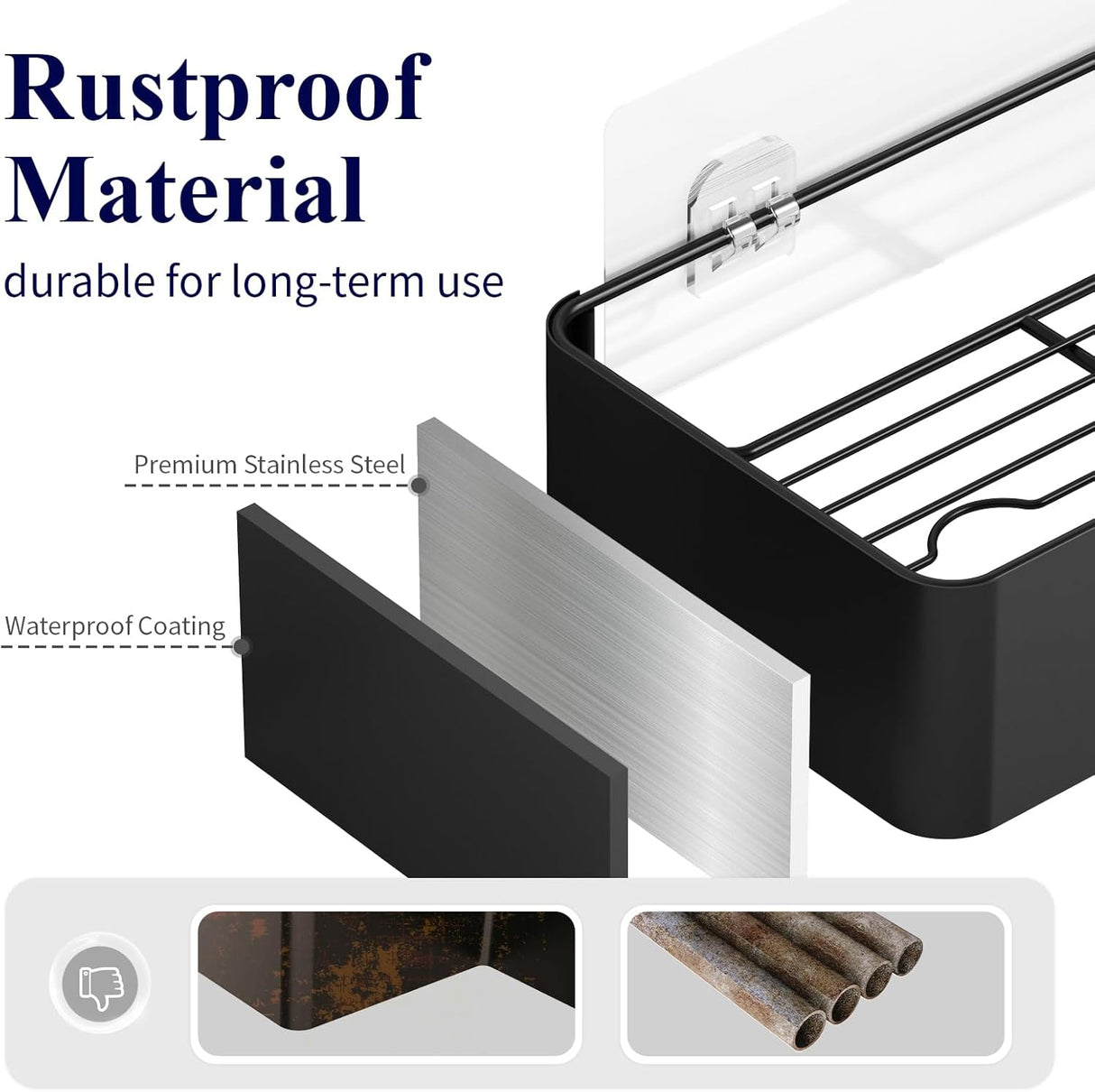 Organizador de ducha extragrande sin taladros de acero inoxidable