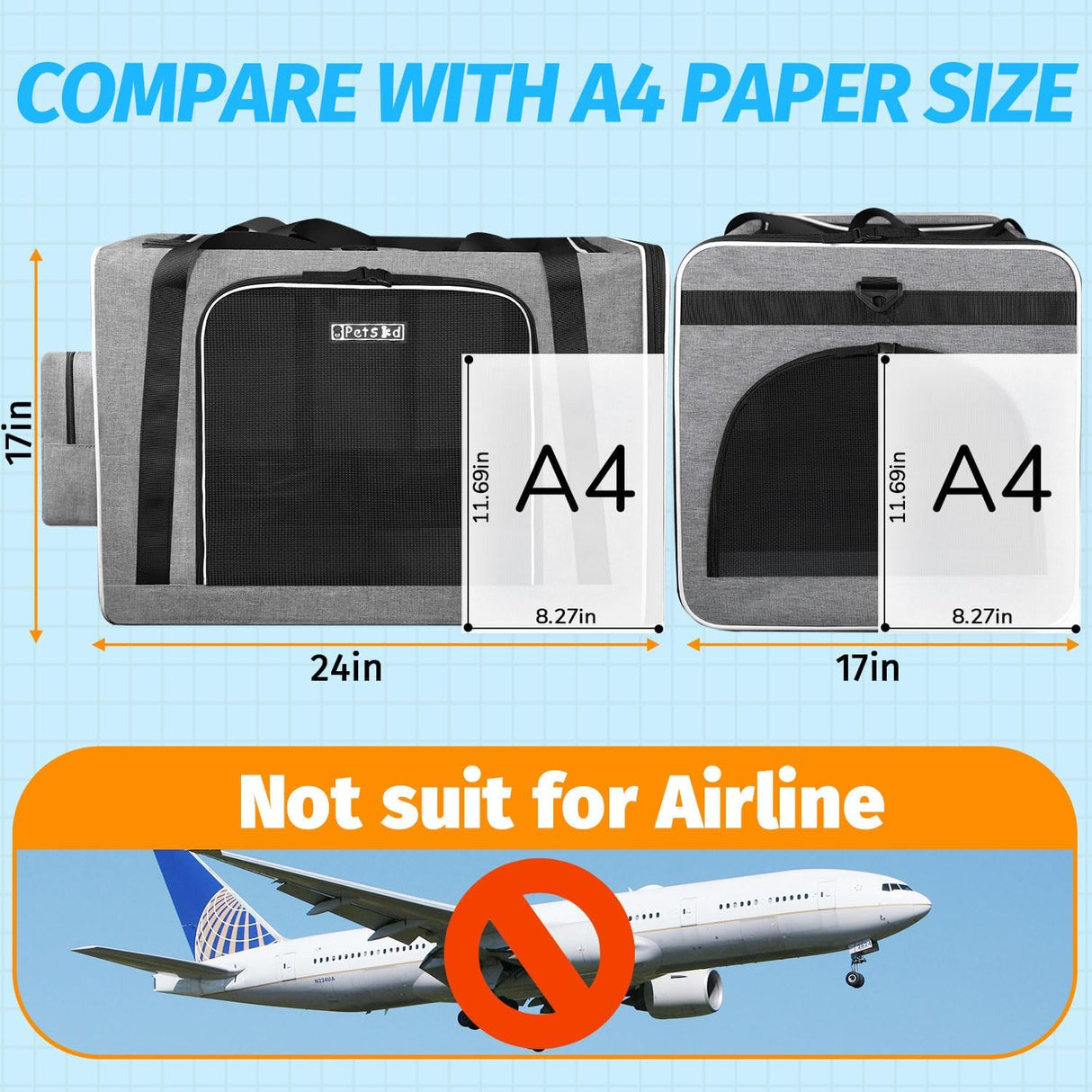 Transportín grande para mascotas Petskd, 24x17x17, 2 gatos