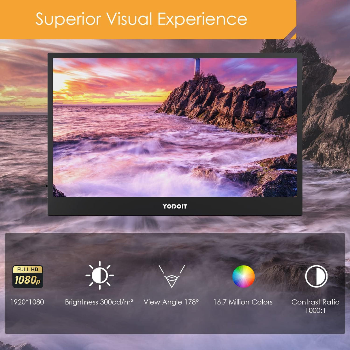 Monitor portátil Yodoit 15.6 FHD 1920x1080 USB-C y altavoces