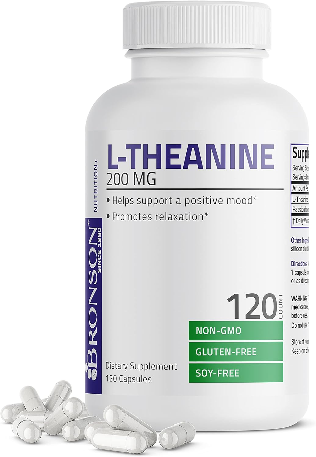 Suplemento Bronson L-teanina de 200 mg (doble fuerza) 120 un
