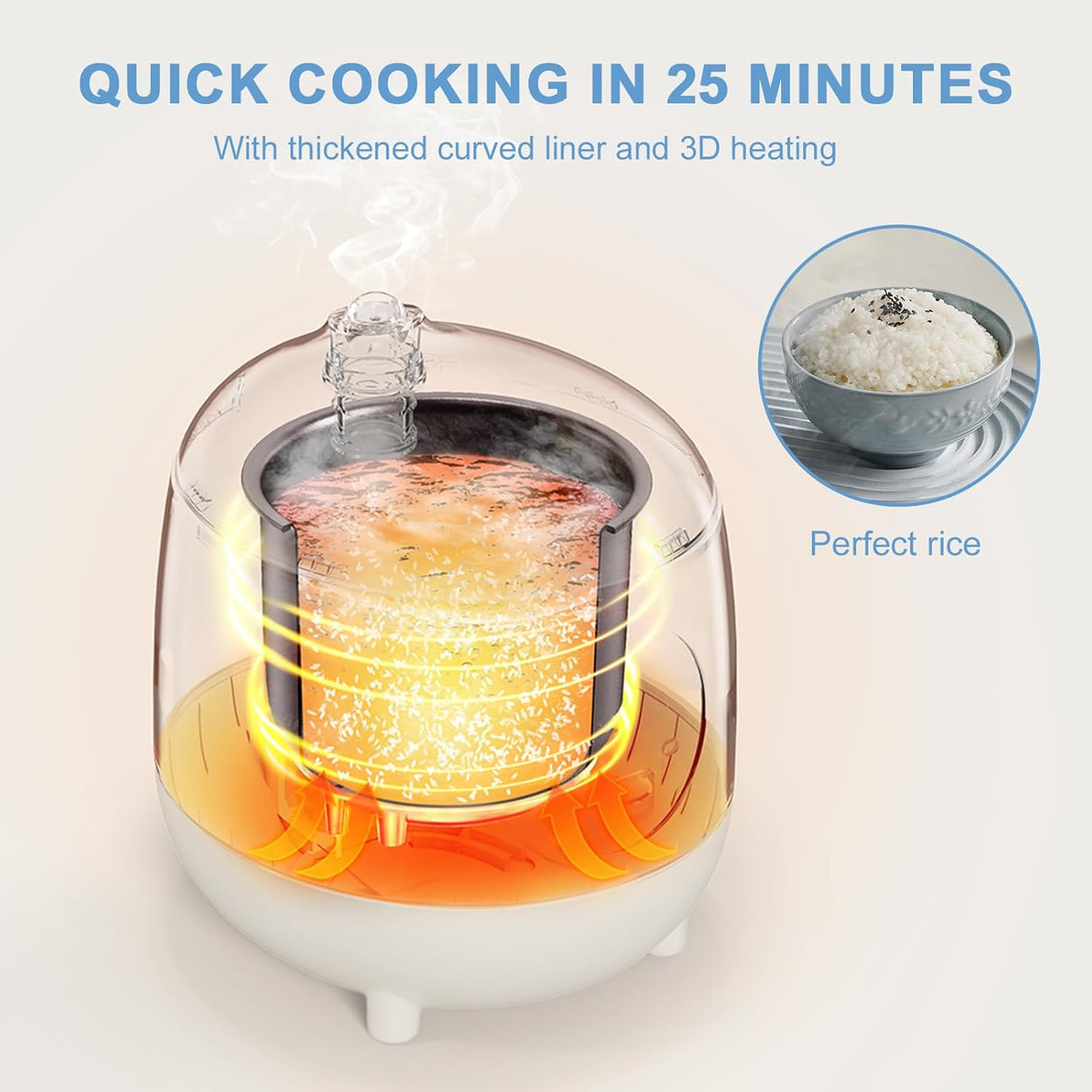 Cocedor de Arroz 2 Tazas, A-Snow, 1.2L, Antiadherente, BPA Free