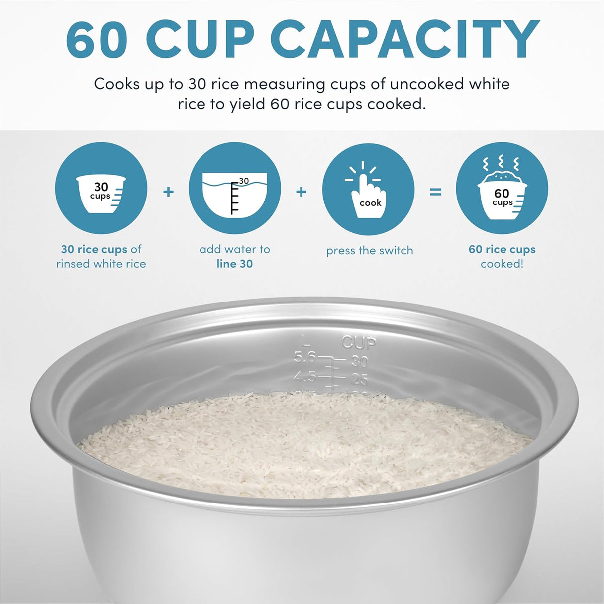 Cocedor de Arroz Aroma, 60 Tazas, 14Qt, Modelo ARC-1430E