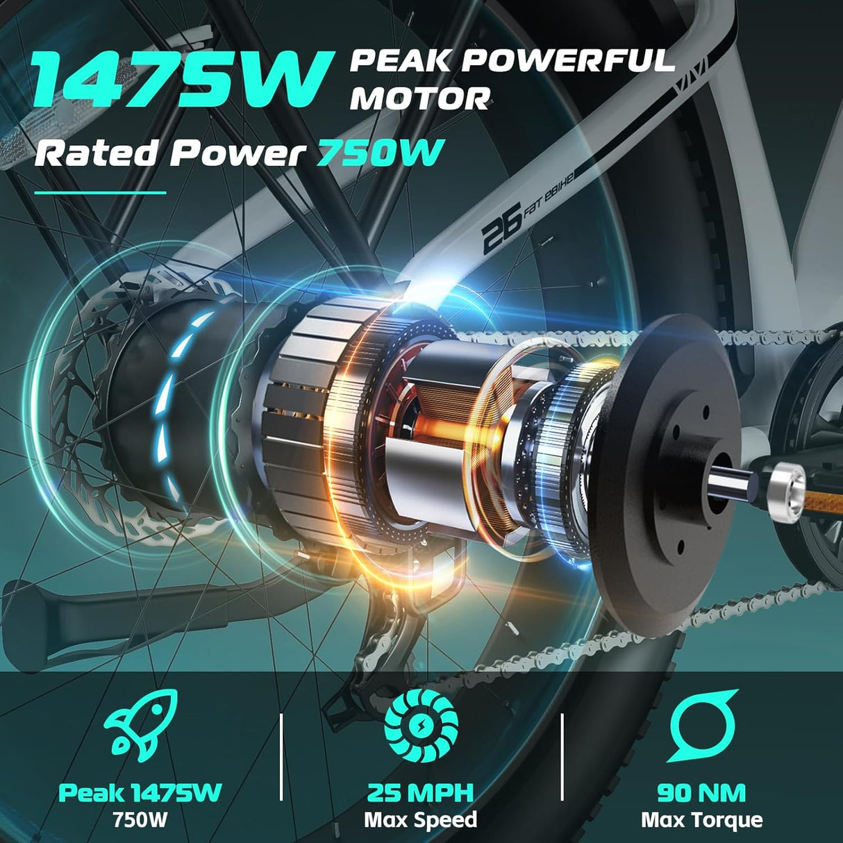 Bicicleta eléctrica Vivi ACE01, 1475W, 48V, 7 velocidades