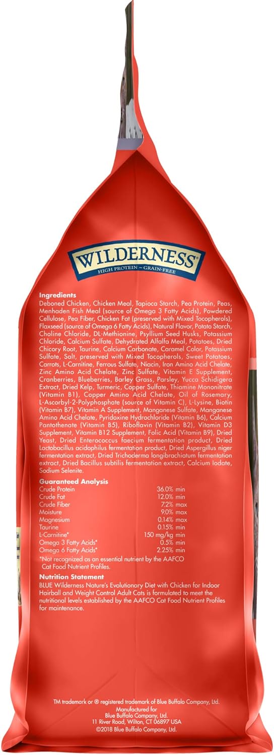 Blue Buffalo Wilderness - Alimento seco para gatos con alto contenido de proteínas, natural para adultos, con control de peso, pollo, 5 libras