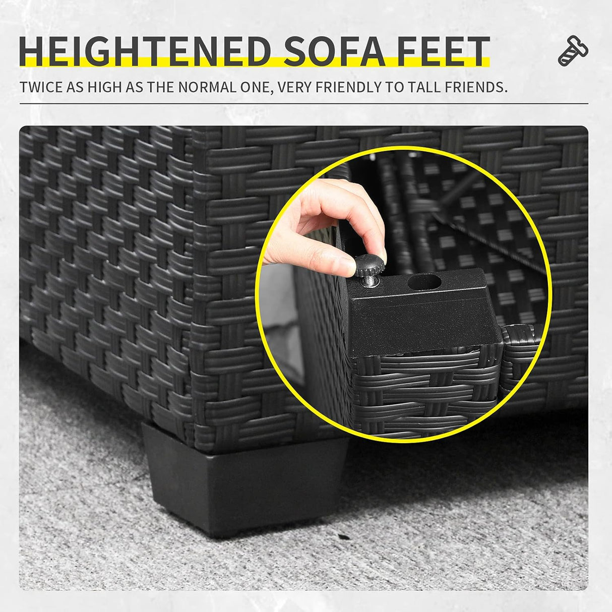 Lviden Juego de muebles de mimbre PE para exteriores, 7 piezas, juego de sofá de conversación seccional de ratán para patio, con cojines caqui y mesa superior de vidrio