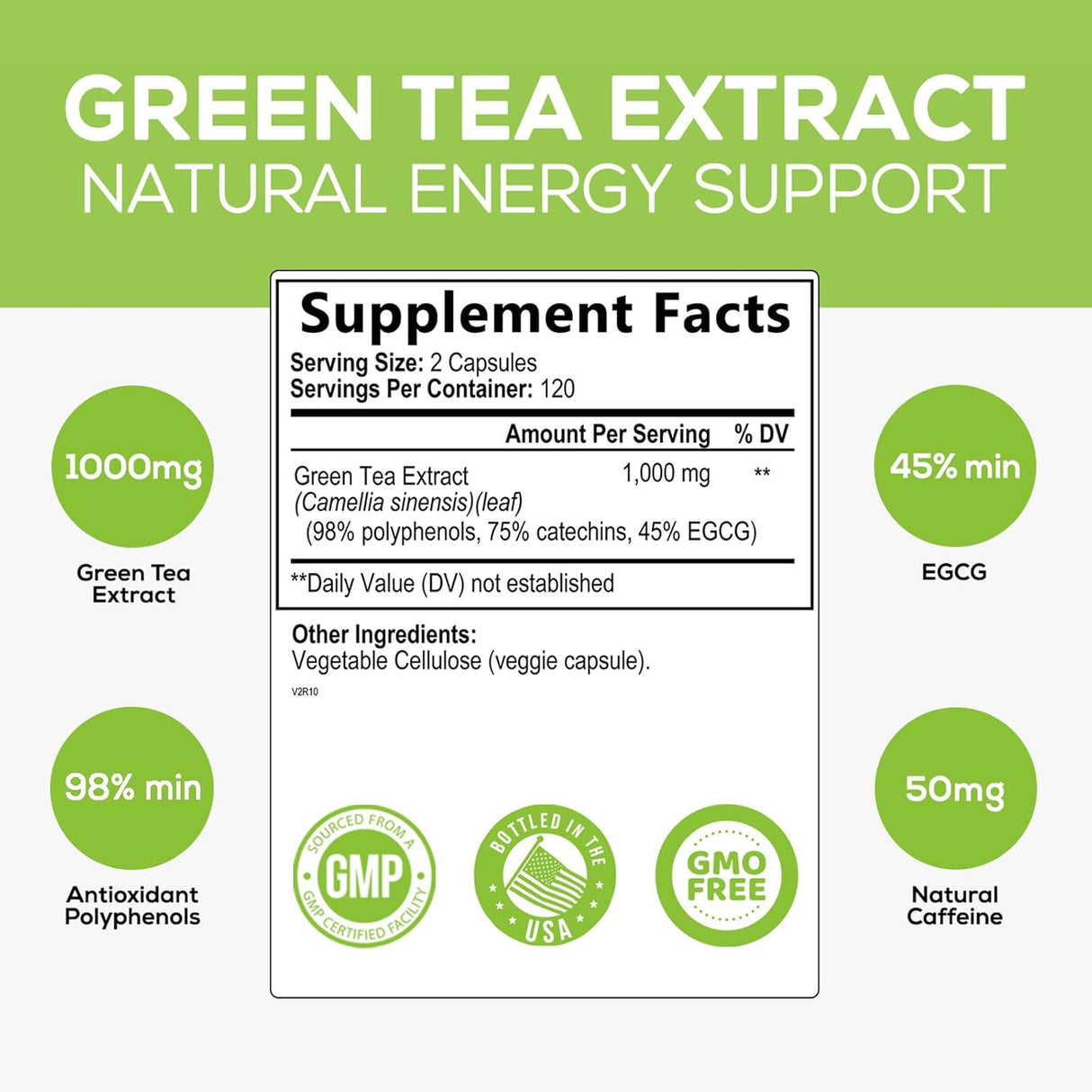 Suplemento Extracto de té verde 98% EGCG estandarizado 240u
