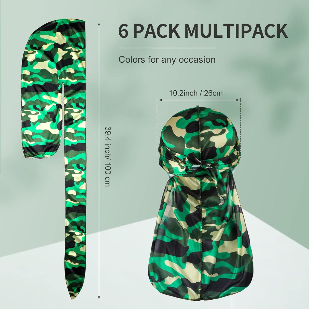 Durags Tarpop 6 Pcs para Hombre, Silky, Camuflaje, Largo y Ancho