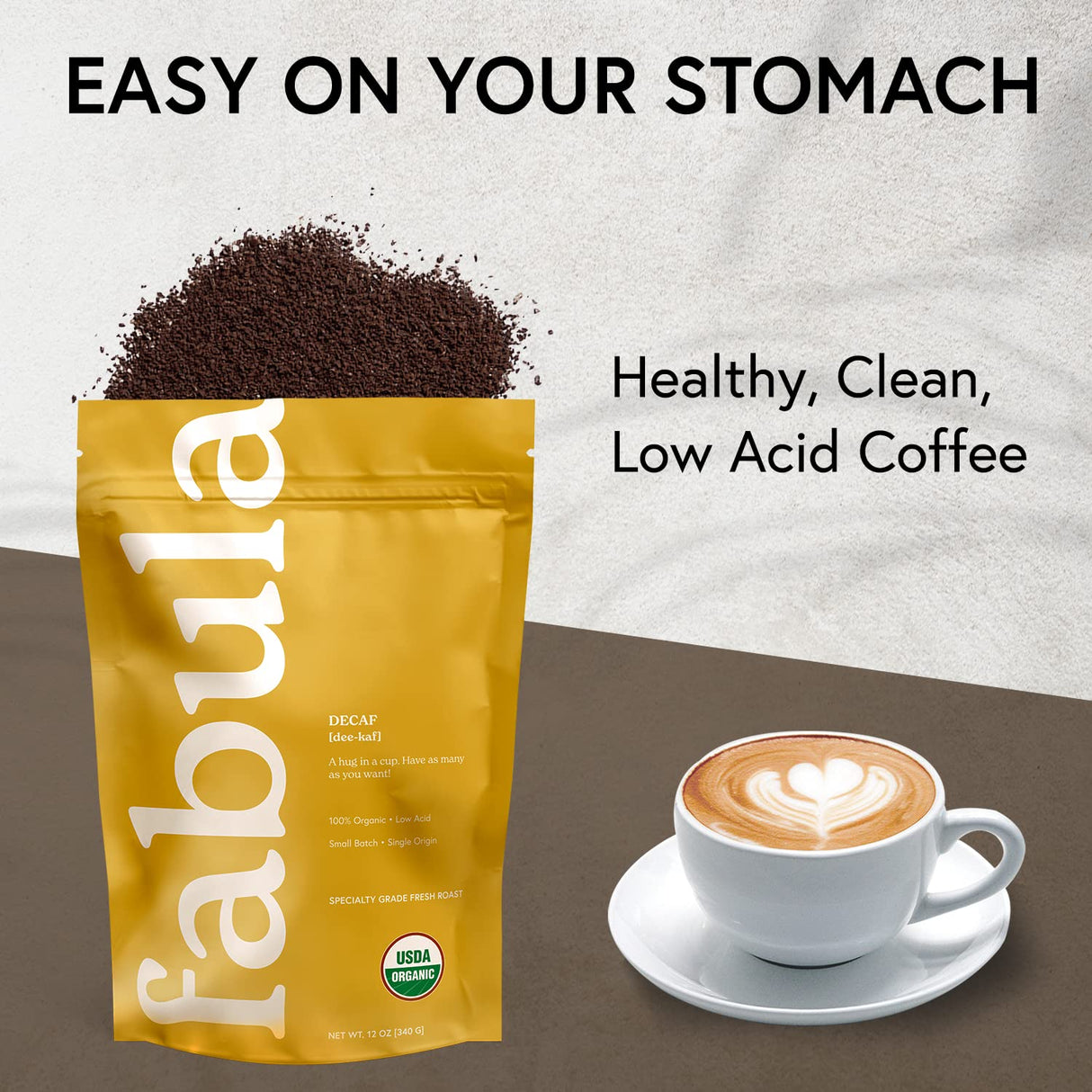 Café Decaf Orgánico Fabula, Bajo Acidez, 12 Oz, Tueste Medio