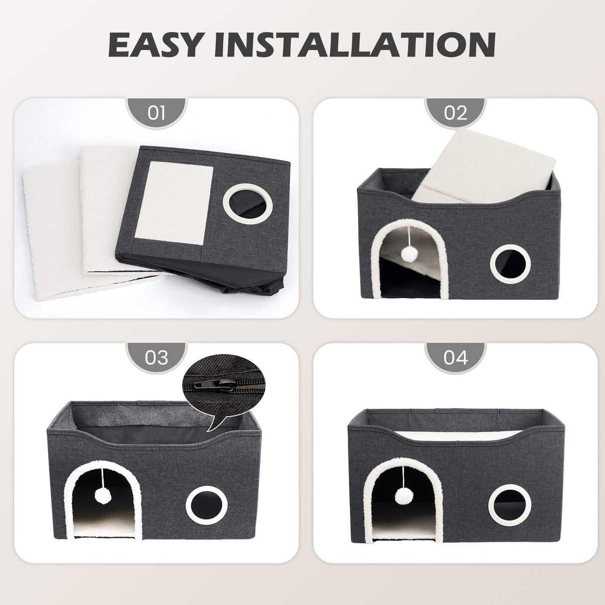 Casa para Gatos Heeyoo - Cueva Grande con Rascador y Pelota