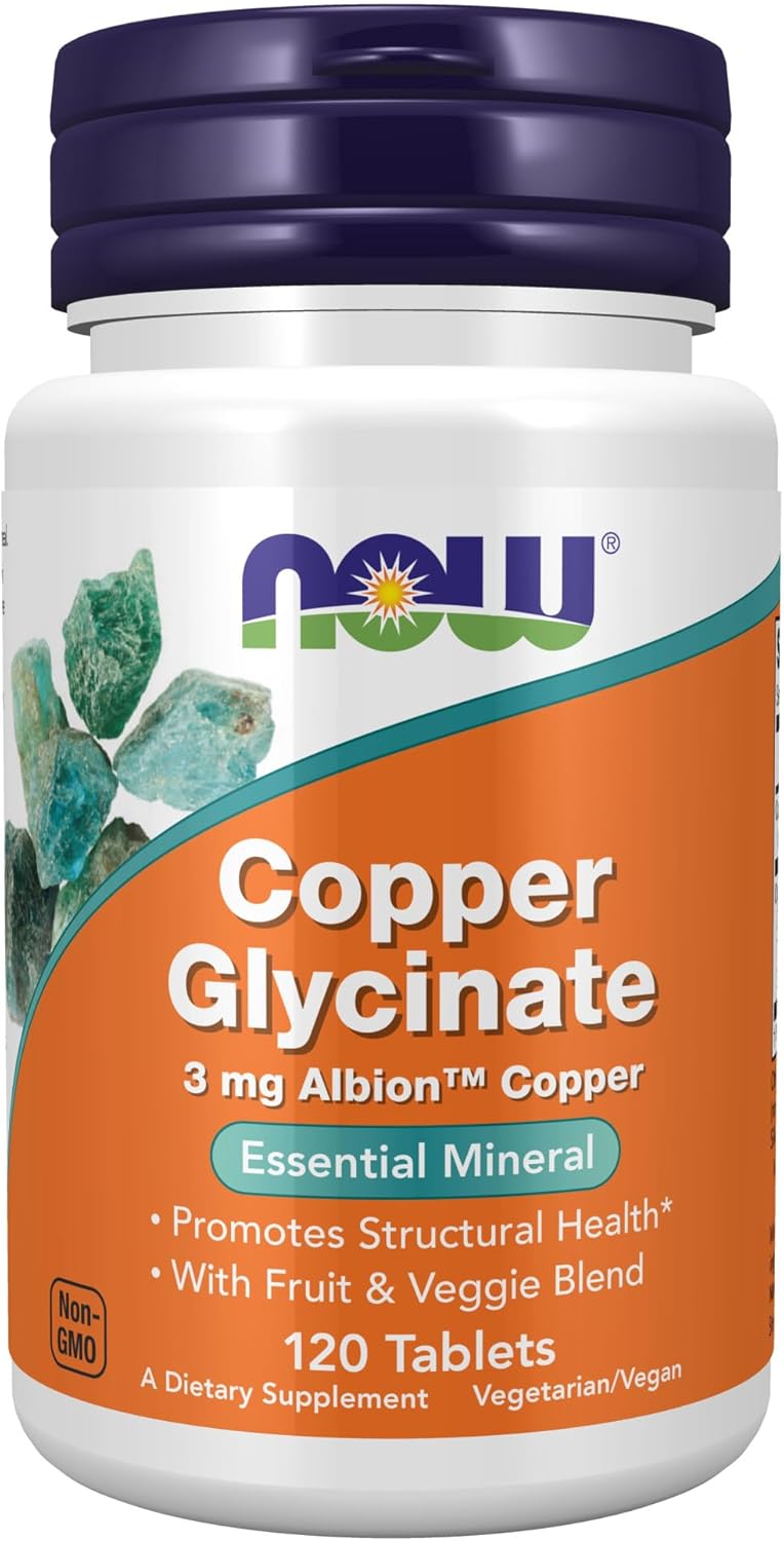 Suplementos de Cobre Glycinate NOW Foods, 120 Tabletas, 3mg