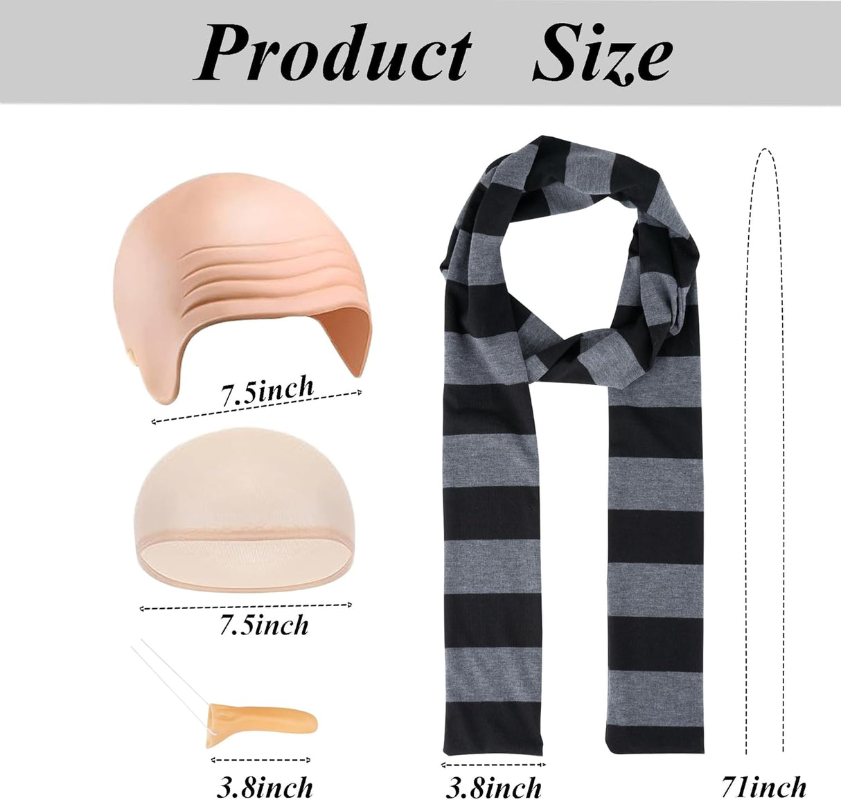 Accesorios de disfraz adultos, set de 4, nariz falsa y peluca.