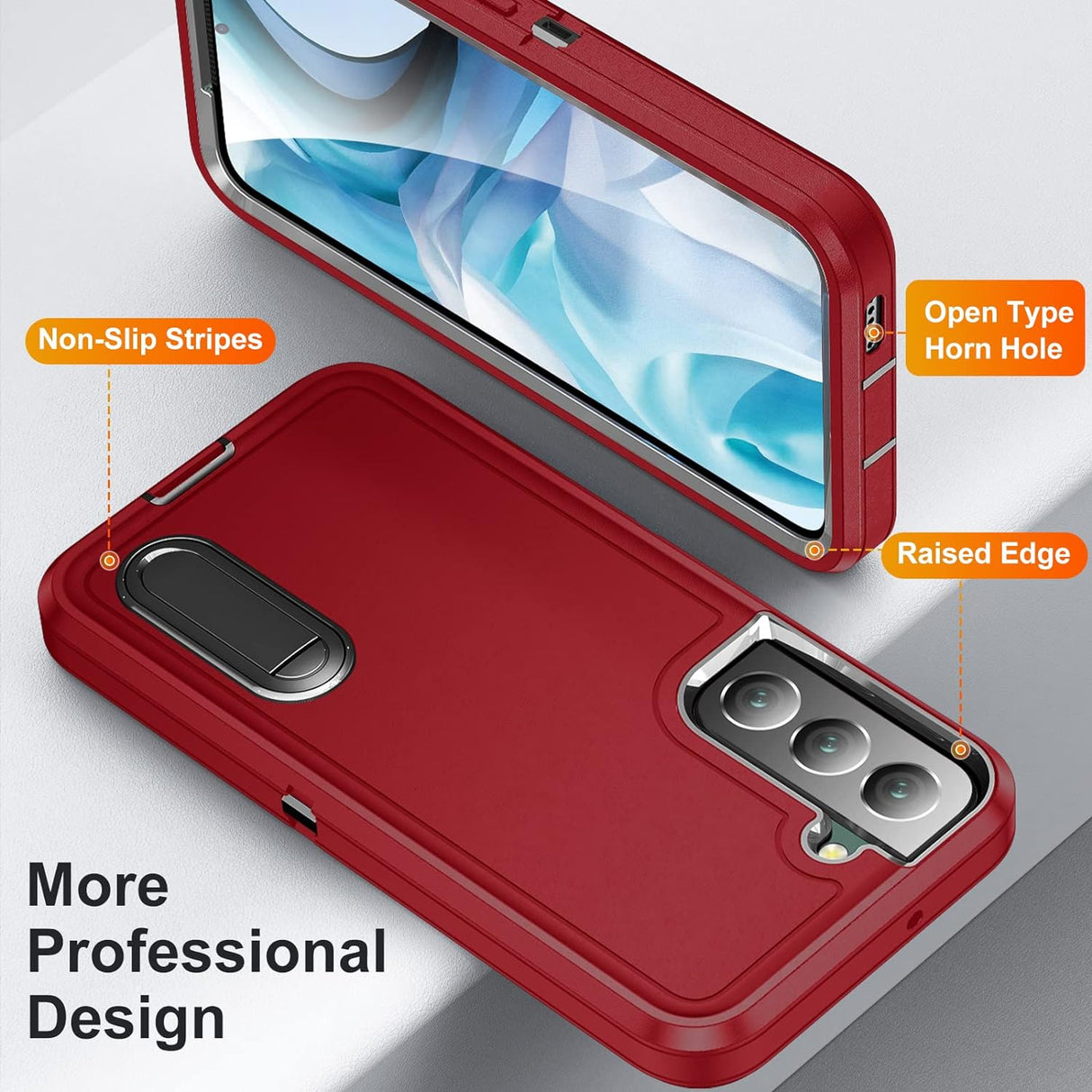 BaHaHoues Funda para Samsung Galaxy S22, Samsung S22 con soporte integrado, a prueba de golpes, polvo y caídas, de grado militar, funda protectora para Galaxy S22 5G de 6.1 pulgadas (rojo/negro)