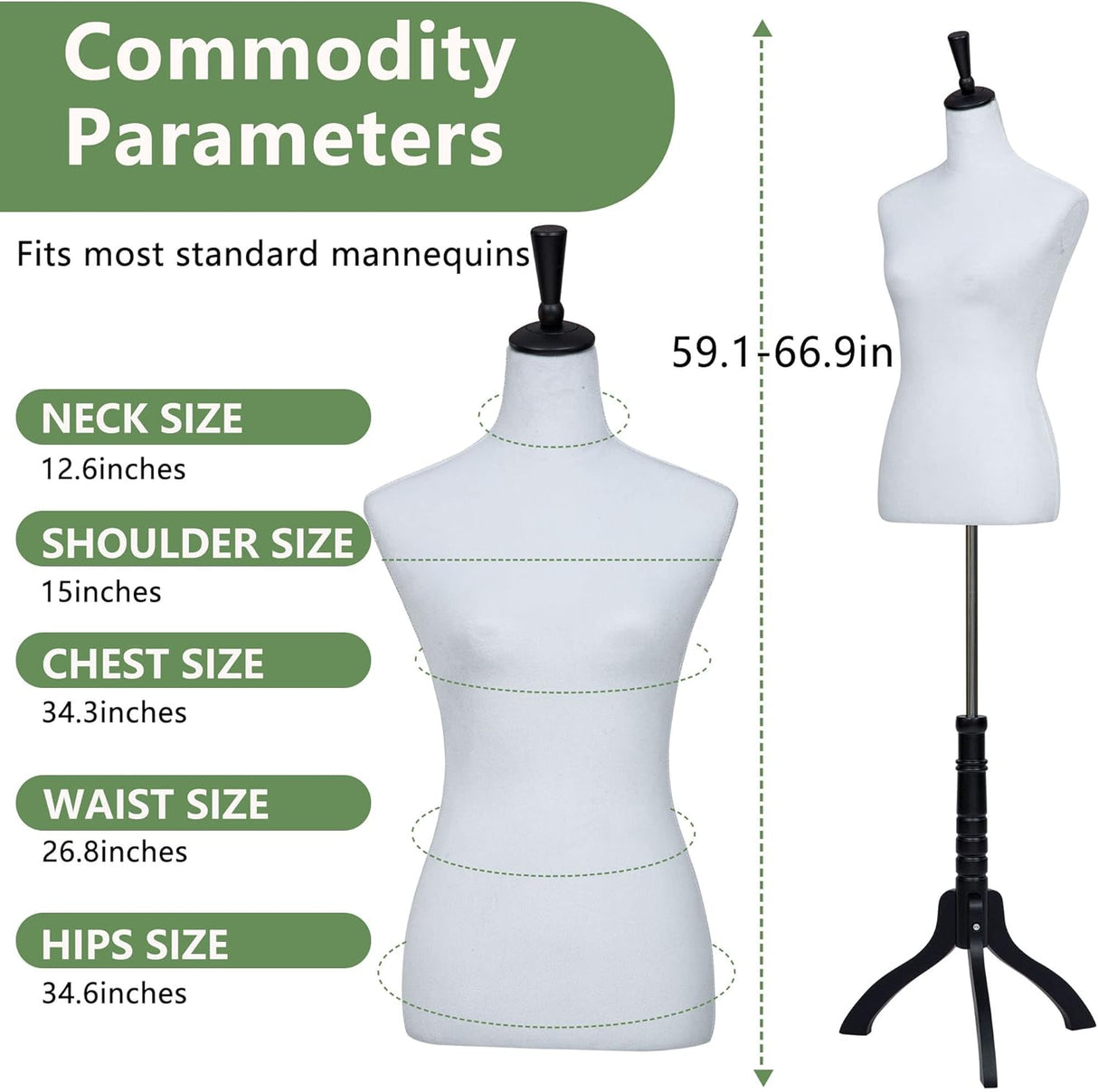 Maniquí femenino ajustable 59-67 para costura y exhibición