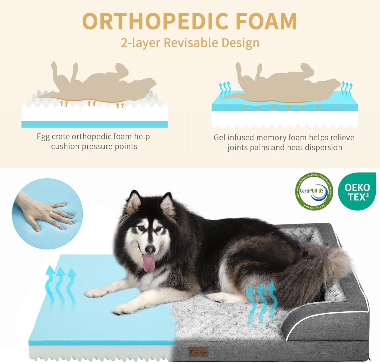 Cama para Perro Grande de Espuma, Antideslizante, Modelo L