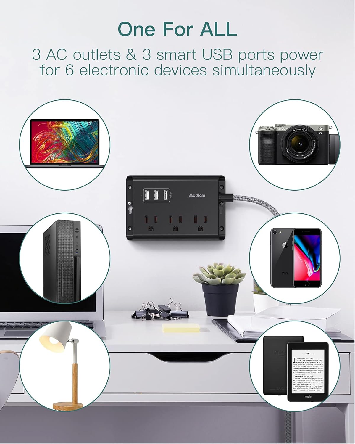 Addtam Tira de alimentación con certificado ETL 5 pies