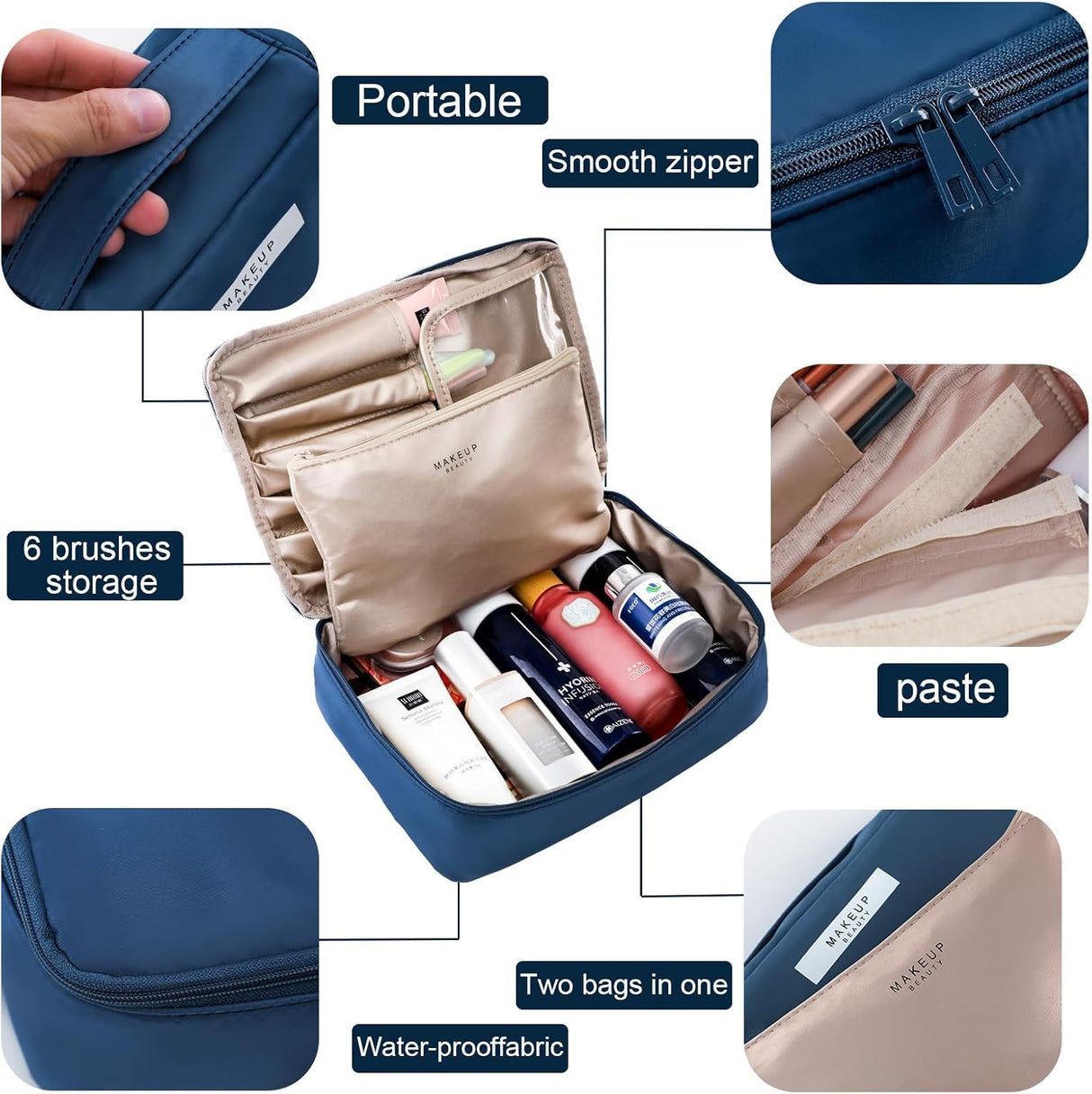 porta maquillajes color azul marino Queboom