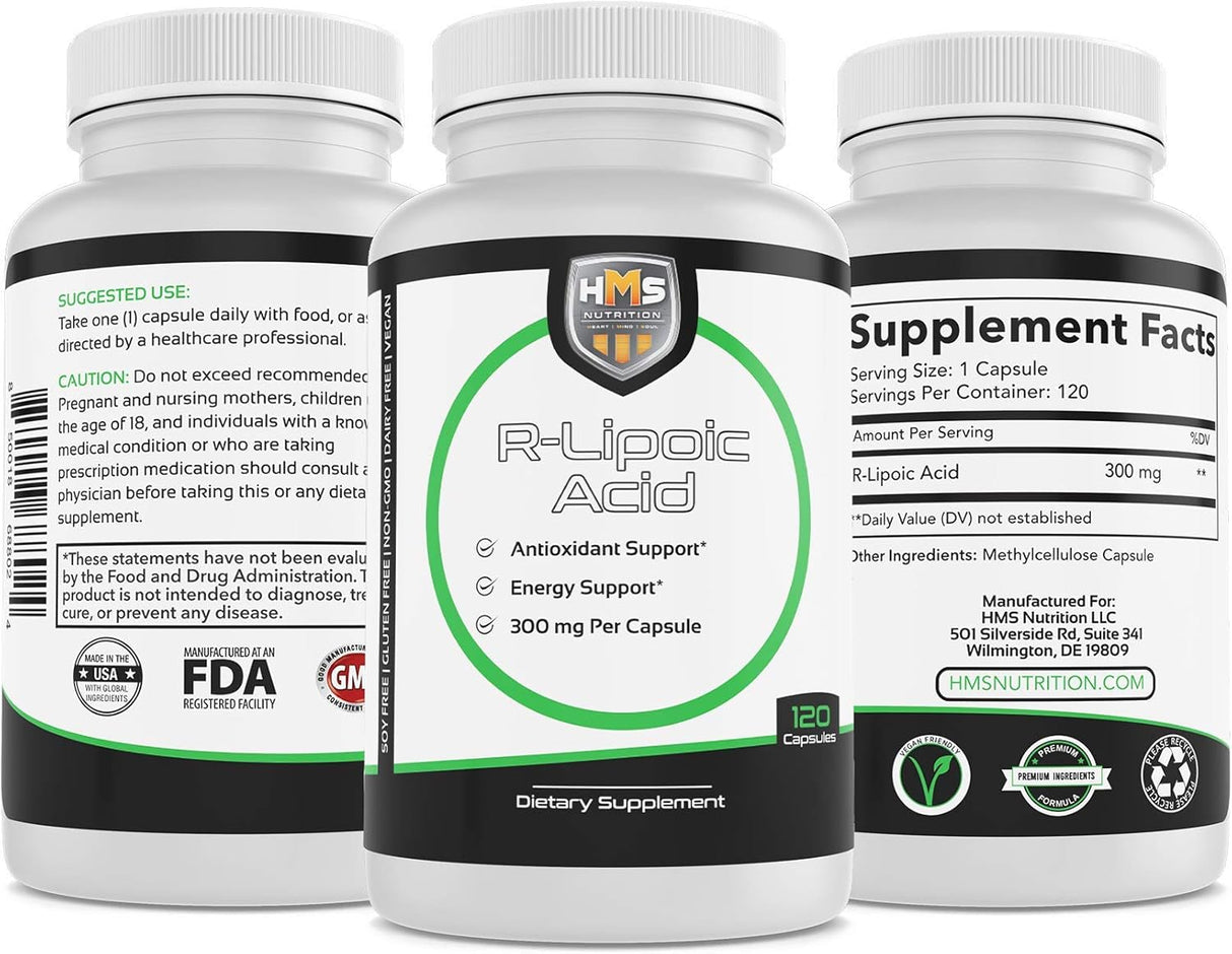 Suplemento Ácido R-lipoico 300 mg por cápsula, 120 unidades