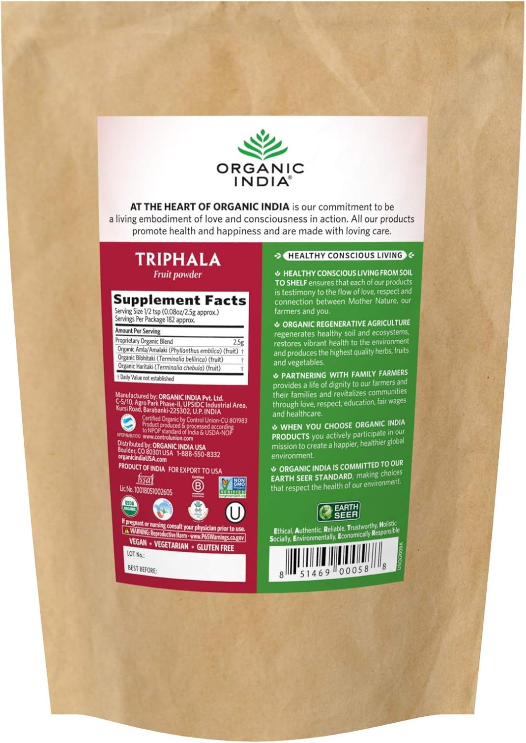 Suplemento ORGANIC INDIA Triphala Powder Apoyo inmunológico