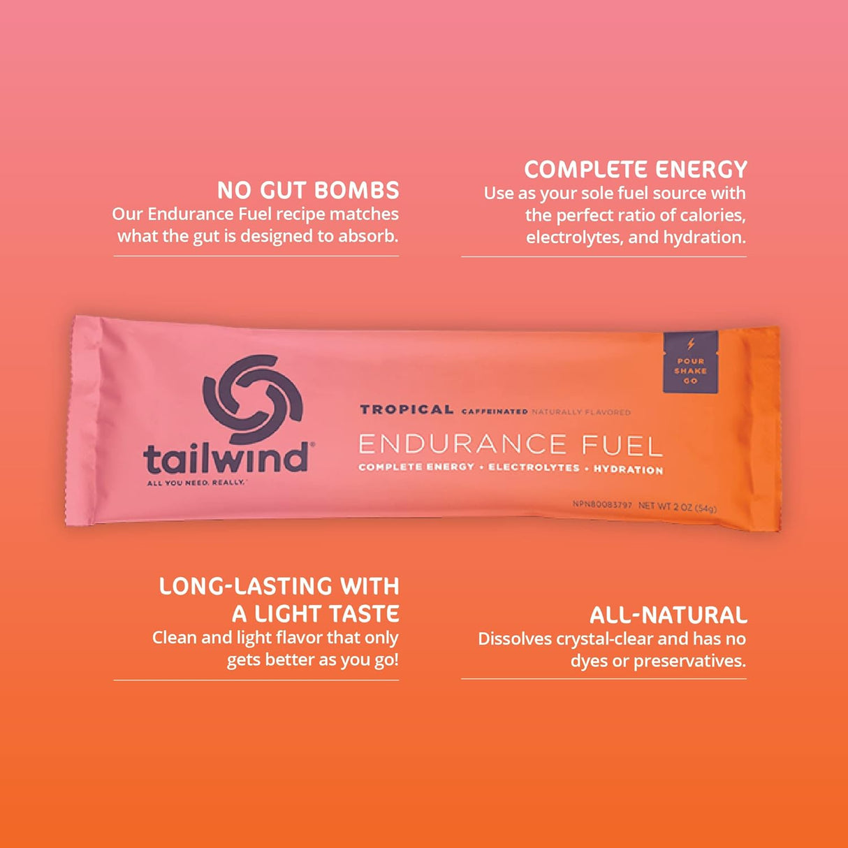 Tailwind Endurance Fuel, Bebida con Cafeína, Sin GMO, 12 pzas