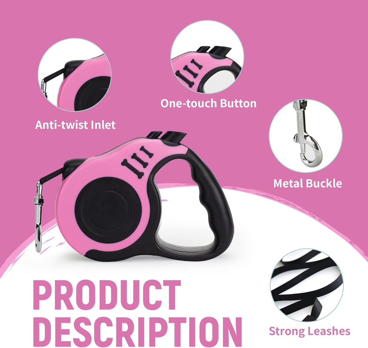 Correa de Perro Retráctil Automática con Mango Antideslizante