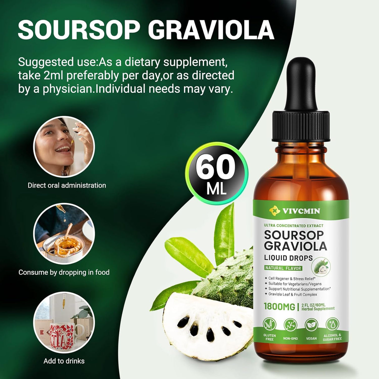 Extracto de hoja de graviola, refuerza inmunidad, relax, hígado, sueño | 2 oz
