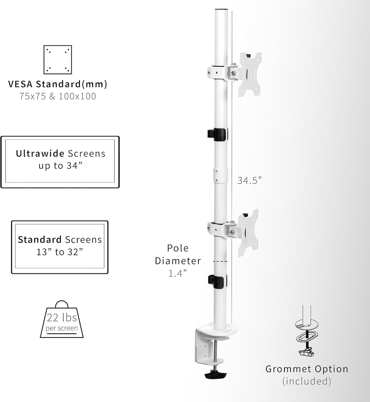 Soporte de Doble Monitor VIVO, Ajustable para 2 Pantallas, STAND-V002TW