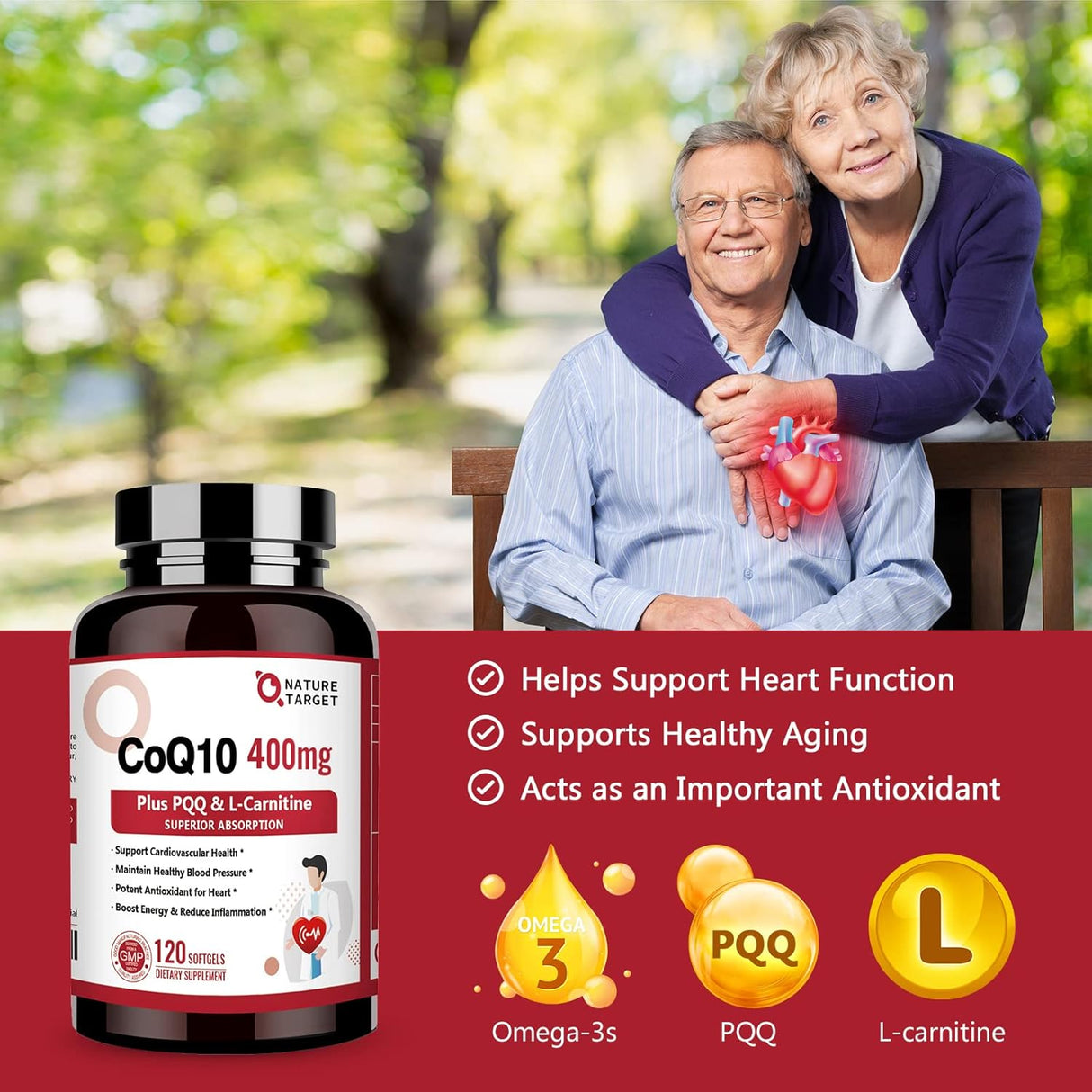 NATURE TARGET CoQ10 400mg con PQQ Omega-3 L-Carnitina