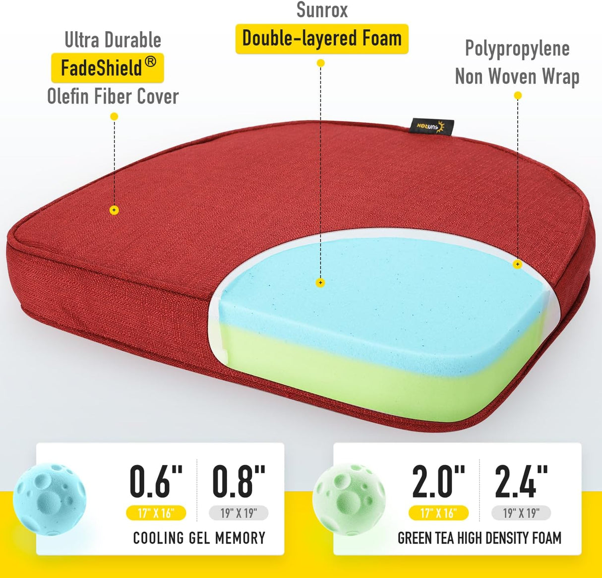 Cojines de Silla SUNROX, Espuma Memoria, Resistente al Agua, 17x16