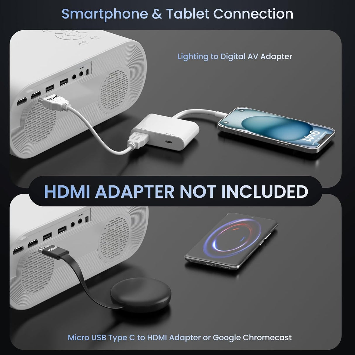 Proyector 1080P Full HD Bluetooth, portátil, compatible con PS5