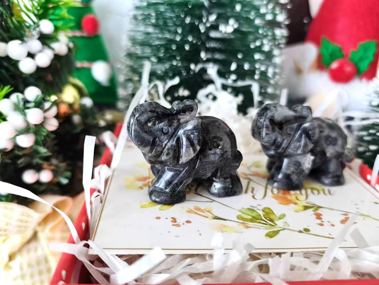 QINJIEJIE Decoración de elefante de cristales, labradorita