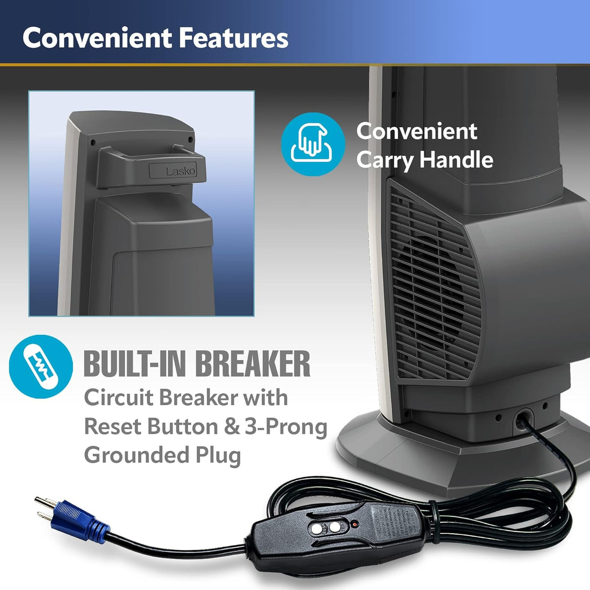 Ventilador de Torre Oscilante Lasko, 4 velocidades, YF202