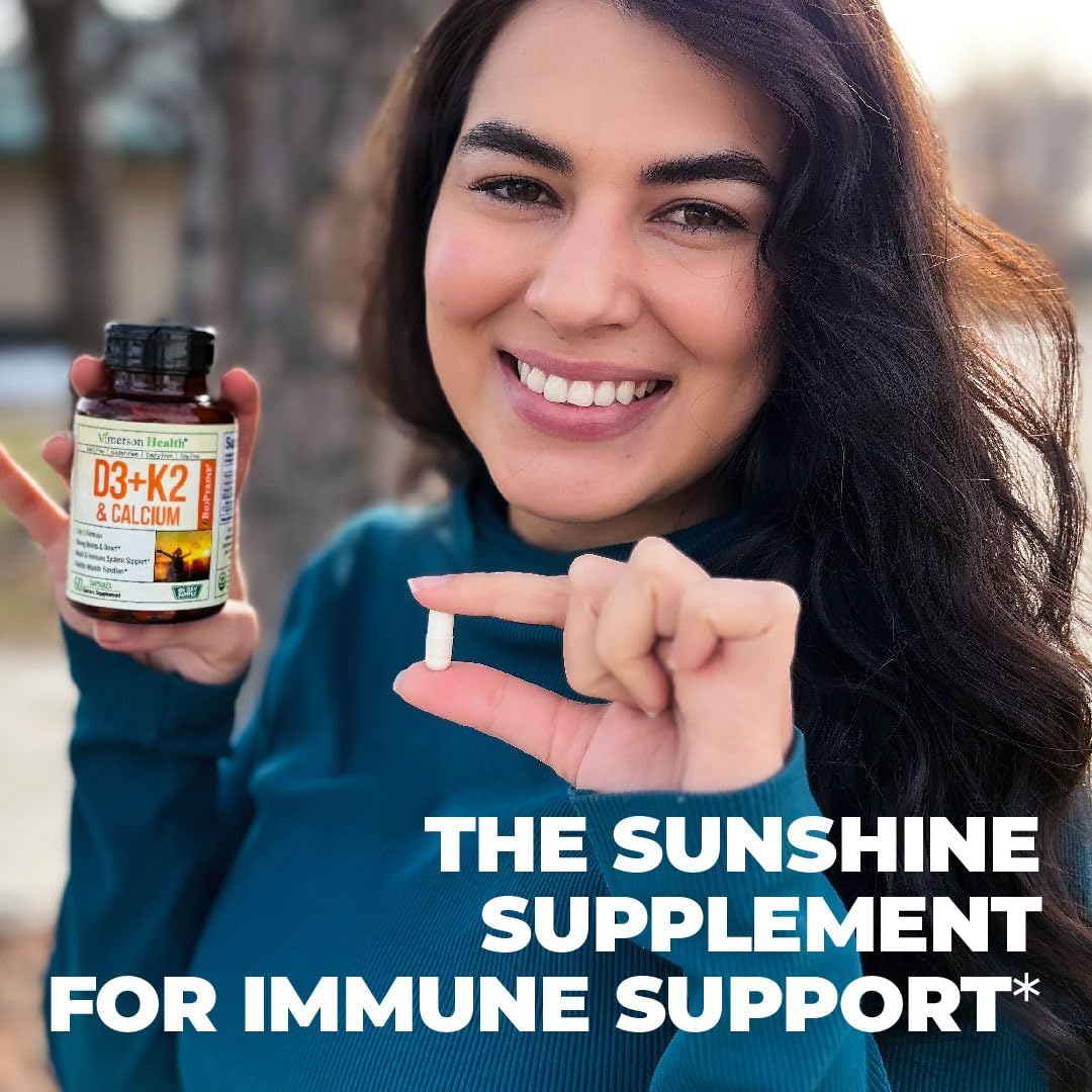 Suplemento de Vitamina D3, K2 y Calcio con BioPerine 60 cáp