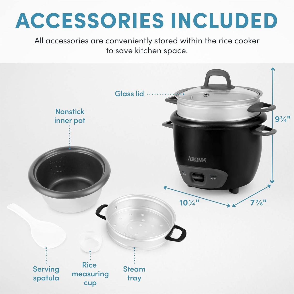 Arrocera y vaporera Aroma, 6 tazas, modelo ARC-743-1NGB