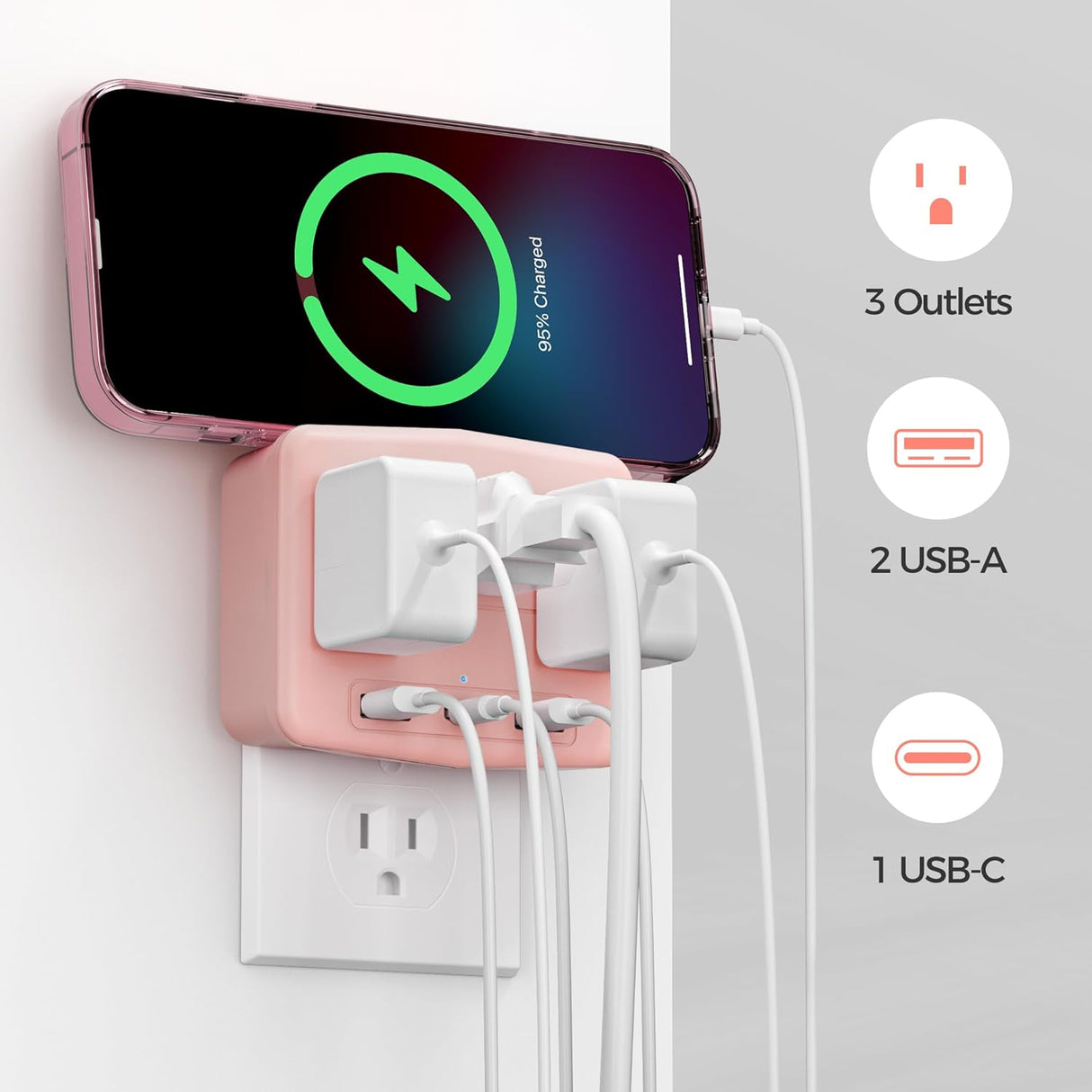 Regleta de alimentación de crucero plegable de 2 piezas rosa