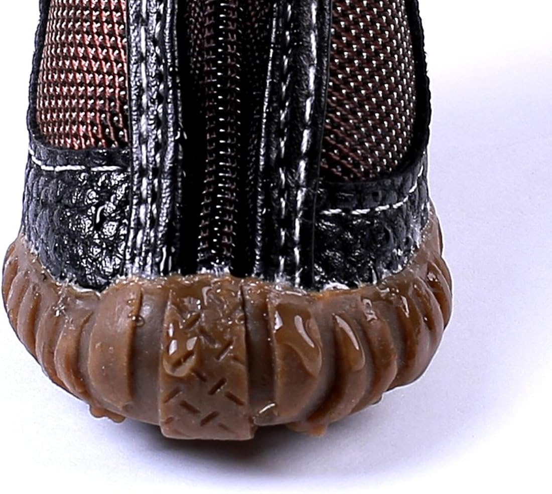 Botas grandes de cuero sintético para perro, botas de invierno impermeables para perro, botas para lluvia antideslizantes, Marrón