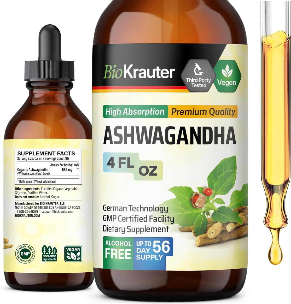 Gotas de Ashwagandha - Suplemento Calmante - 4 Fl.Oz.