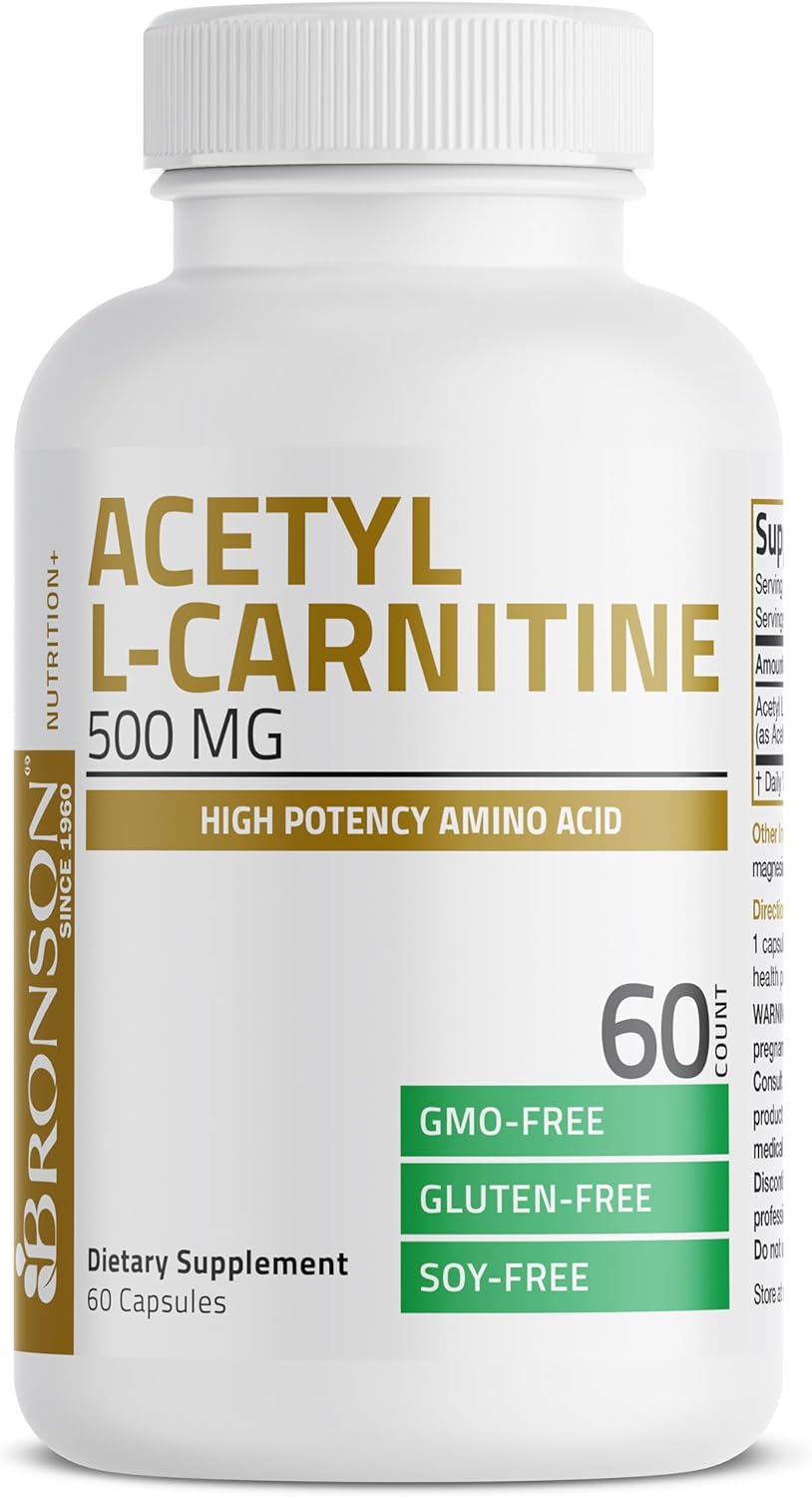 Acetil L-Carnitina 500 MG Bronson, 60 Cápsulas No GMO