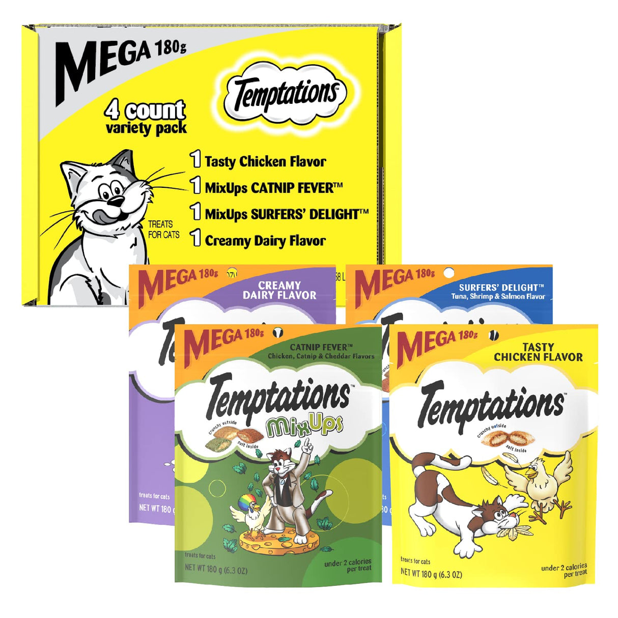 Paquete surtido de golosinas para gatos, 4 bolsas de 6.3 oz