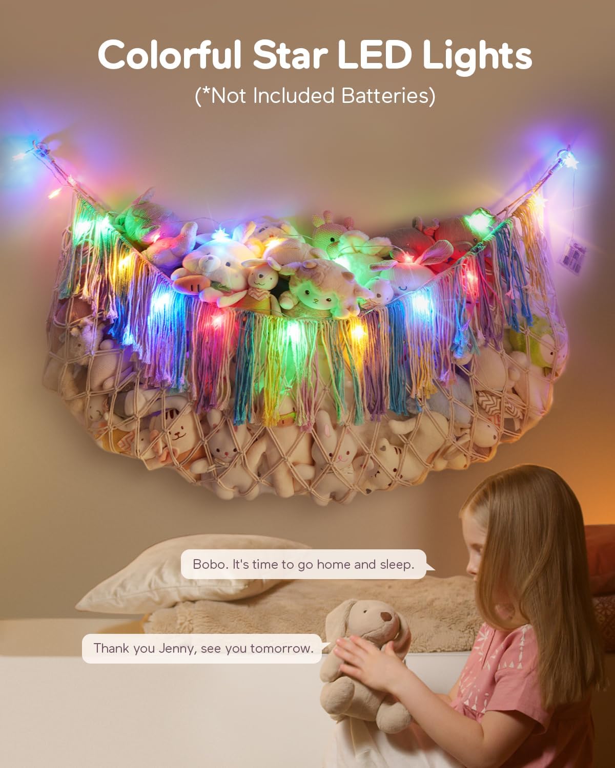 Hamaca de Peluches con Luces - Almacenaje Boho para Niños