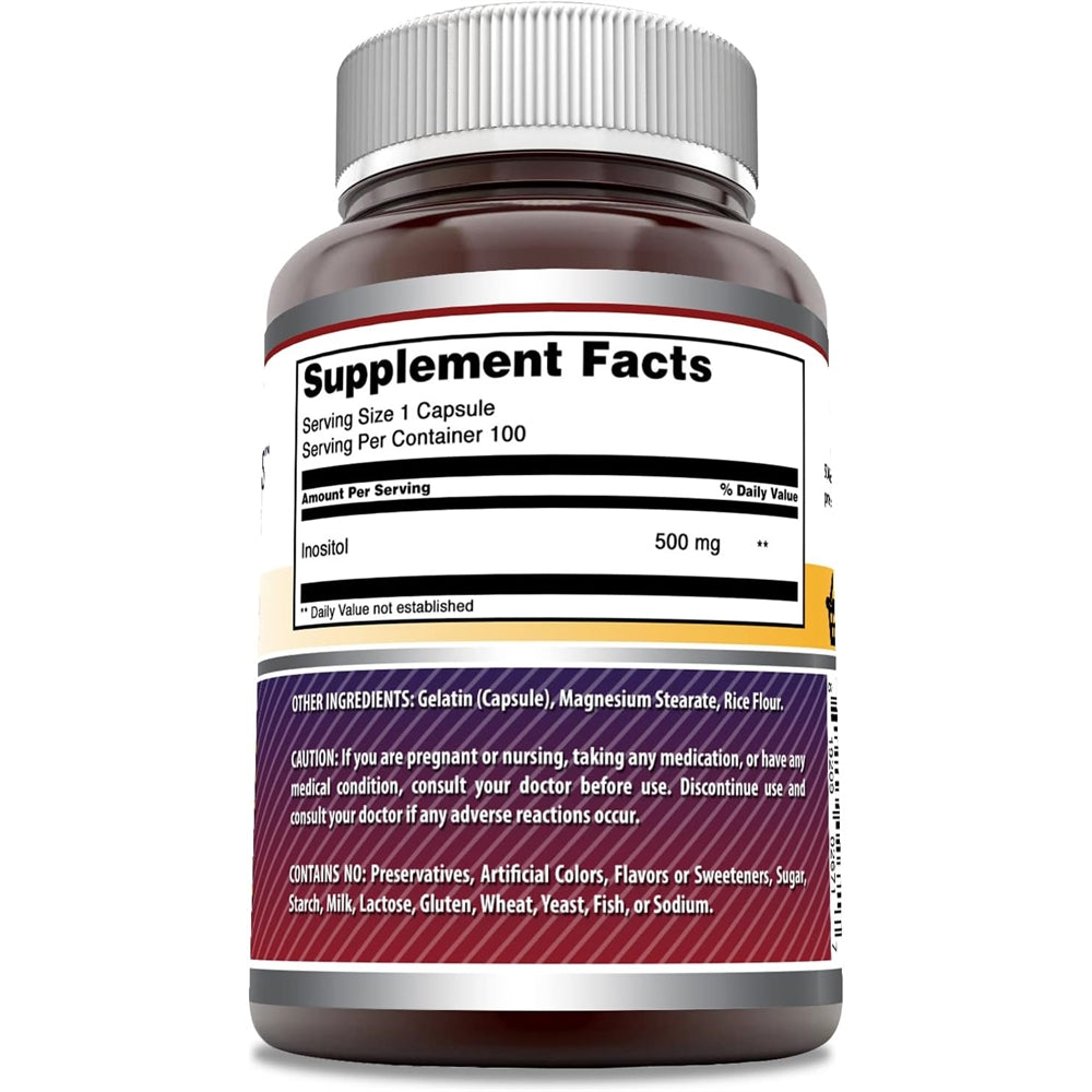 Suplemento de inositol de 500 mg y 100 cápsulas Sin OMG