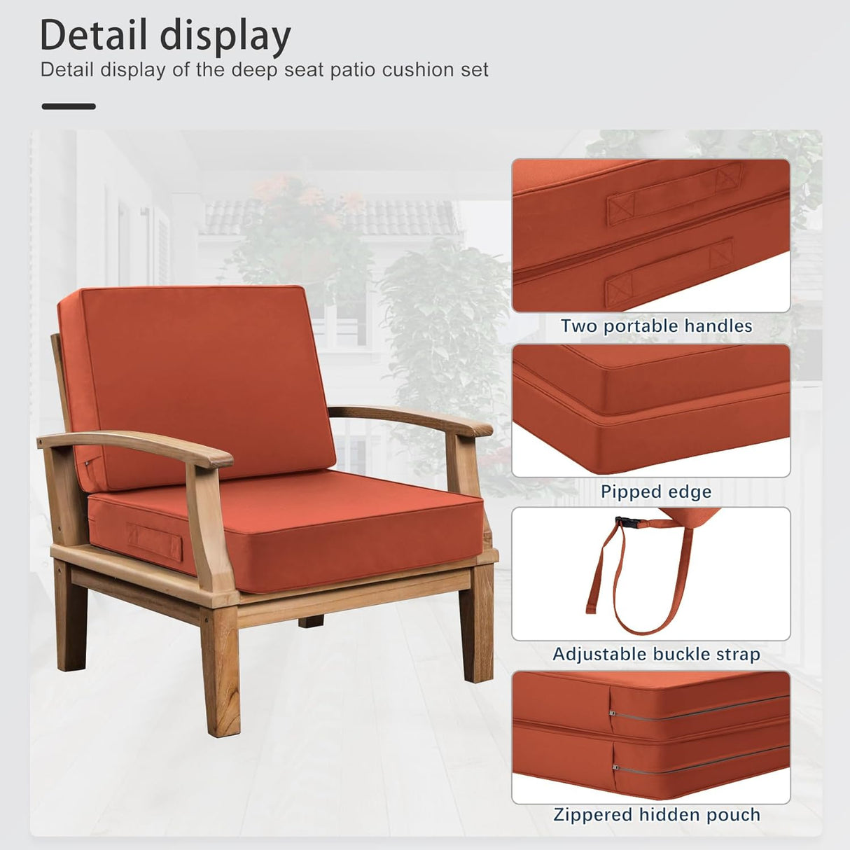 Favoyard Juego de cojines de asiento profundo de 22 x 22 pulgadas, cojines impermeables para sillas de exterior para muebles de patio con funda resistente a la decoloración y extraíble con asa y